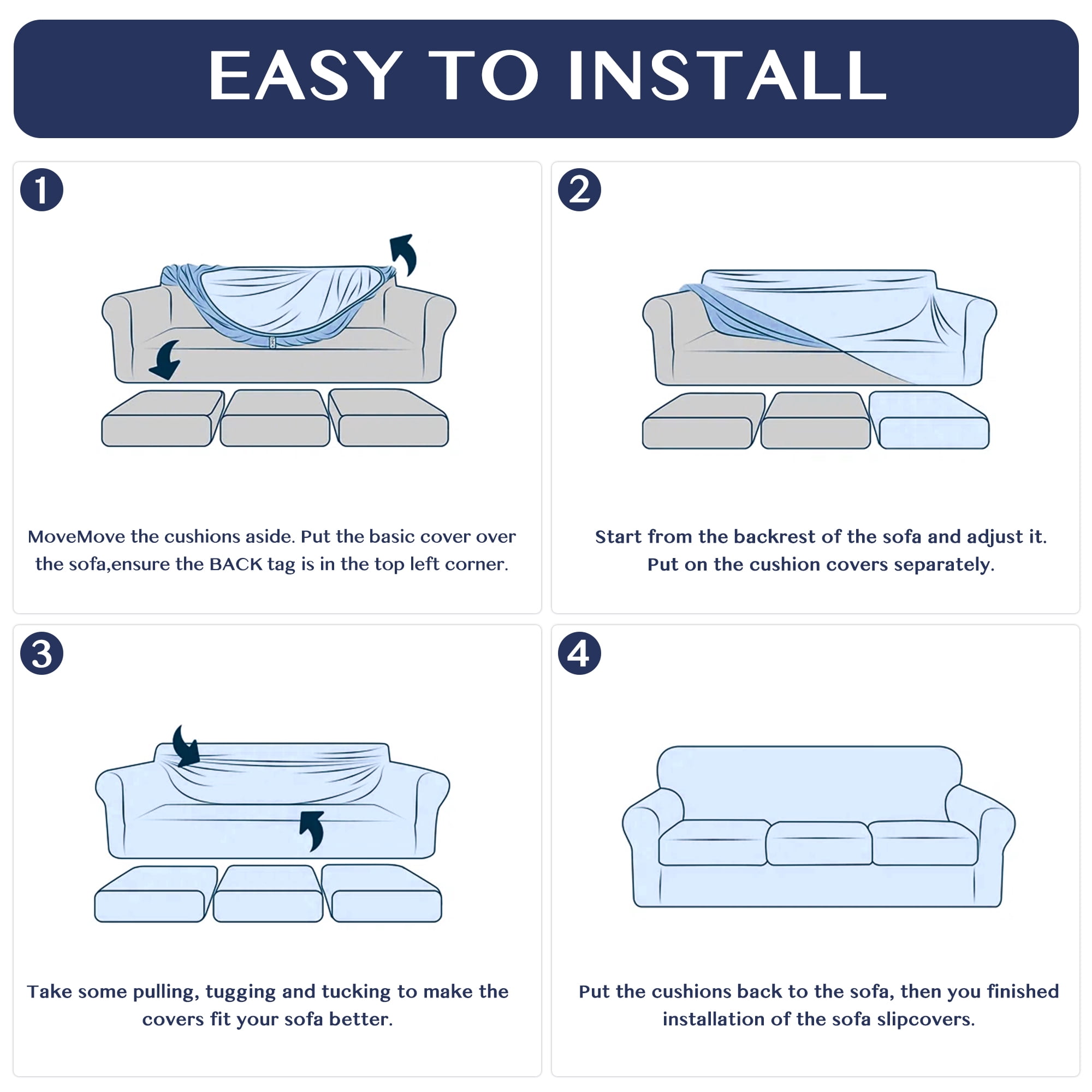 4 Piece High Stretch Sofa Slipcover Furniture Protector Form Fit Luxury Thick Sofa Cover for 3 Cushion Couch, Machine Washable