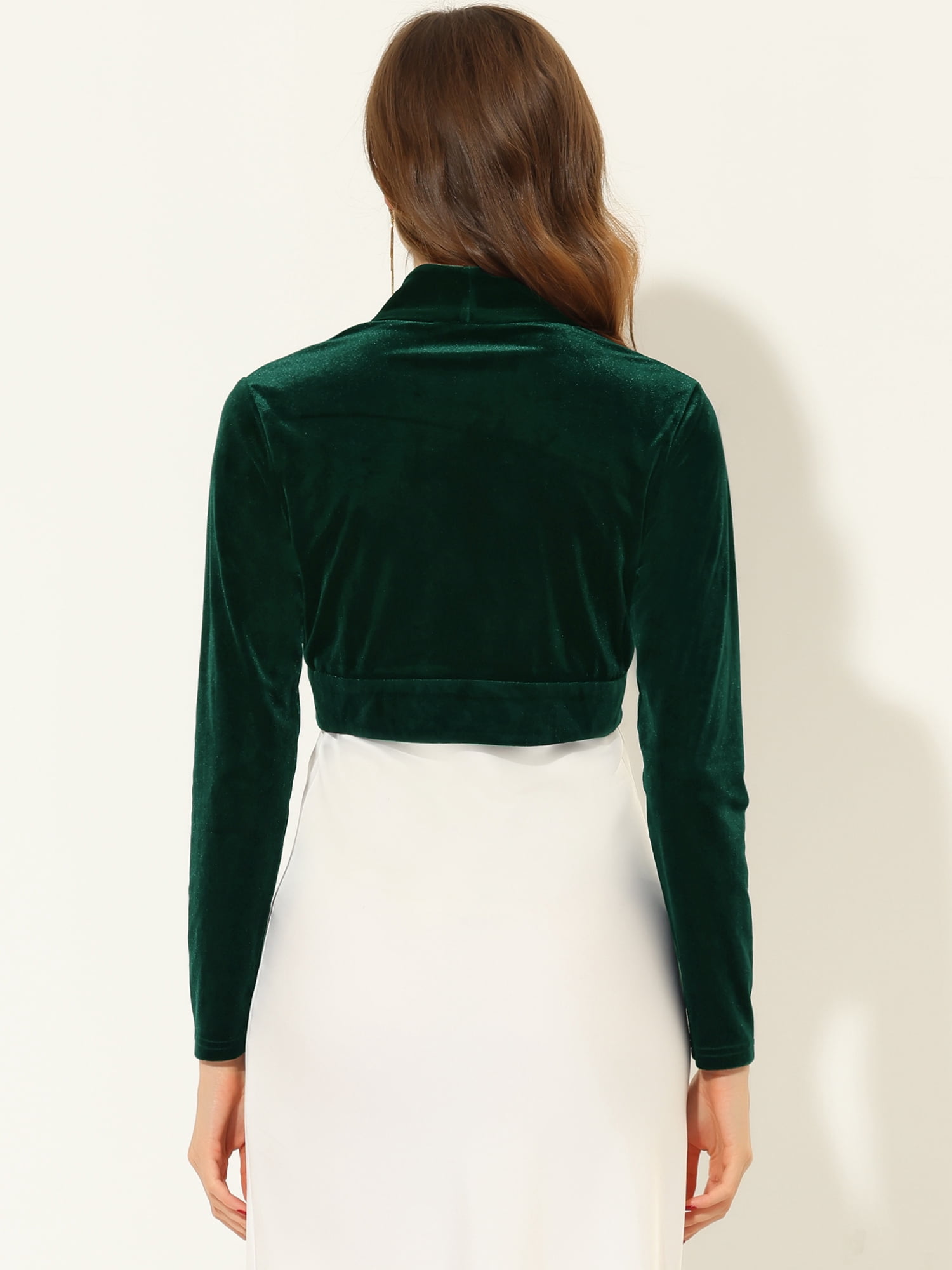 DARING DIVA Women's Velvet Open Front Cropped Bolero Cardigan M Dark Green