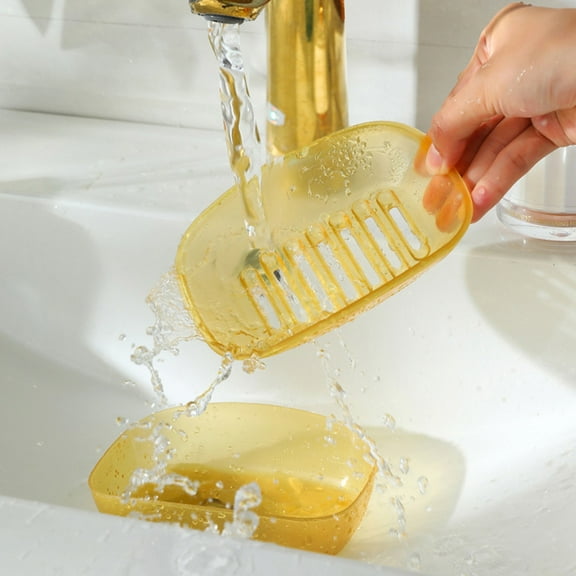Weloille Self-Draining Soap Dish, Non-Slip Plastic Soap Holder, Multipurpose for Bathroom and Kitchen, Green/Yellow, 14x10x6cm