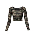 thumbnail image 1 of A2Y Women's Basic Solid Stretchable Scoop Neck Long Sleeve Crop Top Camo Green XL, 1 of 3