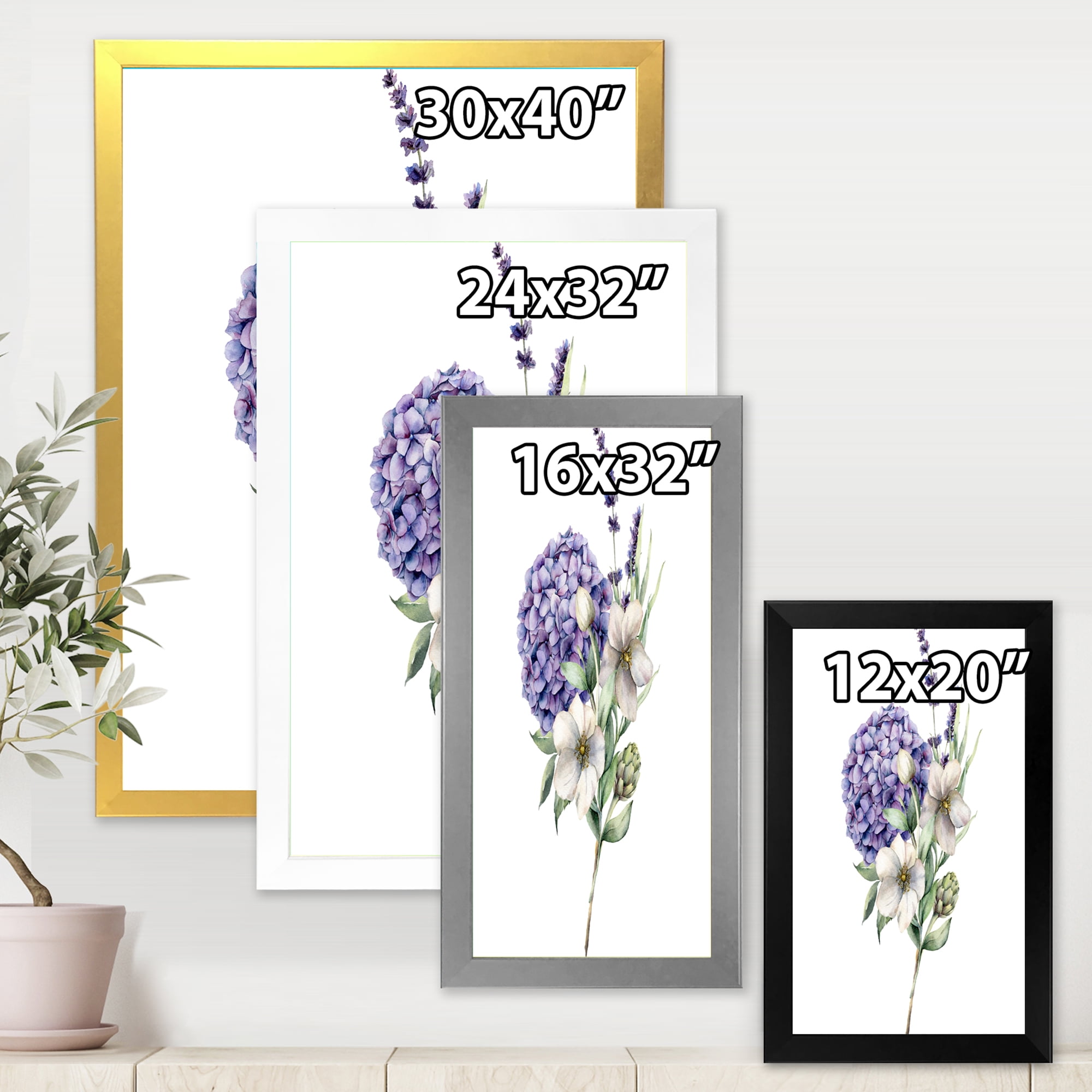 Designart 'Bouquet Of Lavender Anemone Artichoke & Hydrangea ' Traditional Framed Art Print