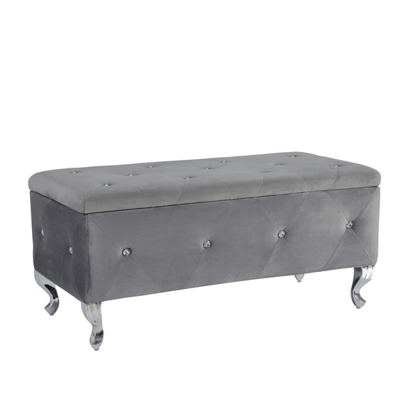 38" L Rectangle Storage Bench With Metal Legs Crystal Button Velvet Upholstered Storage Bench For Bedroom Living Room