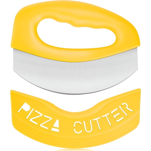 EXLEAF Stainless Steel Pizza Rocker Cutter with Safety Sheath, Ultra-Sharp Multi-Use Kitchen Knife for Slicing Dough, Dishwasher Safe, Sunshine Yellow