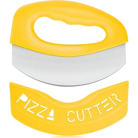EXLEAF 2026 New Stainless Steel Pizza Rocker Cutter–Ultra-Sharp Blade for Effortless Slicing,Multi-Use Kitchen Knife with Safety Sheath,Dishwasher-Safe (Sunshine Yellow)