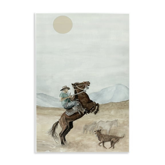 Stupell Industries Rearing Horse & Dog People Painting Unframed Art Print Wall Art, 10 x 15