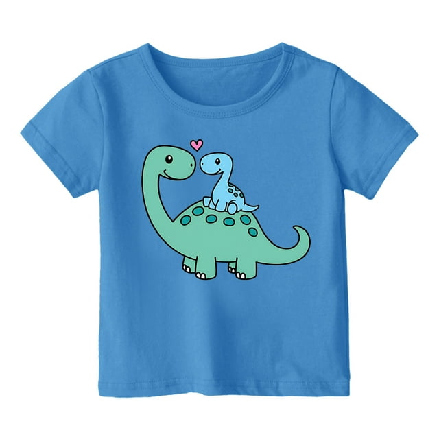 LUOGENLI Children's Summer Round Neck Print Short Sleeved Maxi Boysuit with Pockets Plus Size Blue 6-7 Years