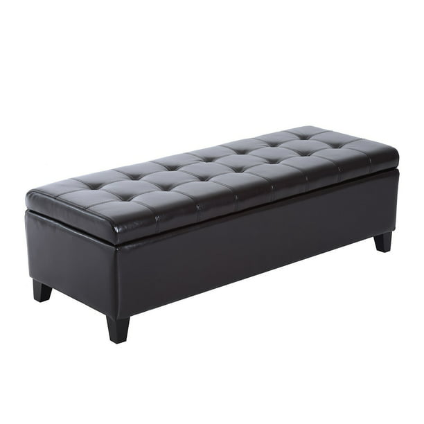 Homcom Large 51 Tufted Faux Leather, Black Leather Storage Bench With Arms