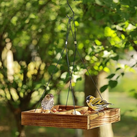 SNYNUXX Bird Feeder Hanging Tray, Seed Tray Wooden Platform Hummingbird Feeder Hanging Tray Mesh Seed Platform for Garden Yard Outside Decoration Attracting for Wild Birds(Brown-2pk)