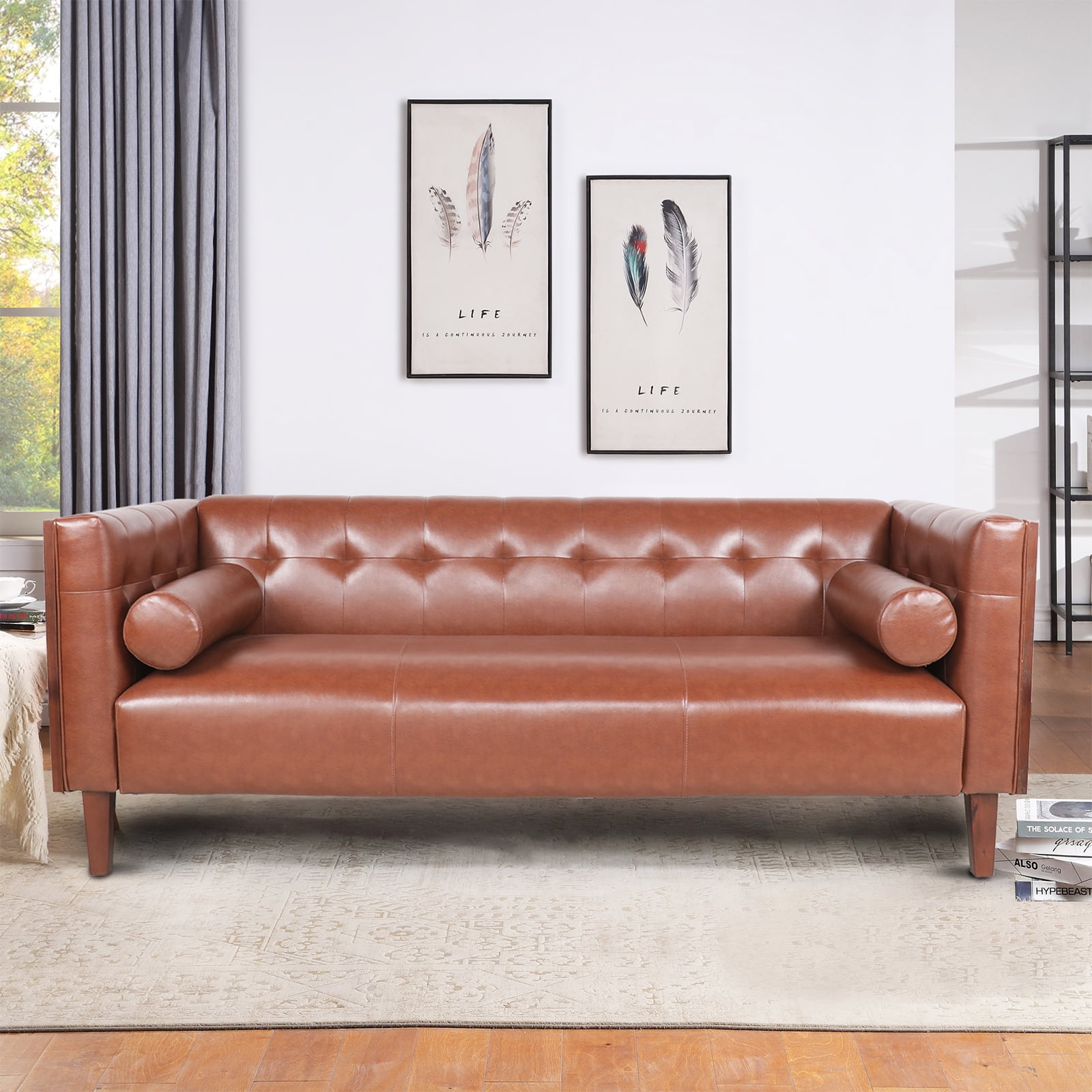 Churanty 77.5" PU Leather Sofa 3 Seater Couch , MidCentury Modern