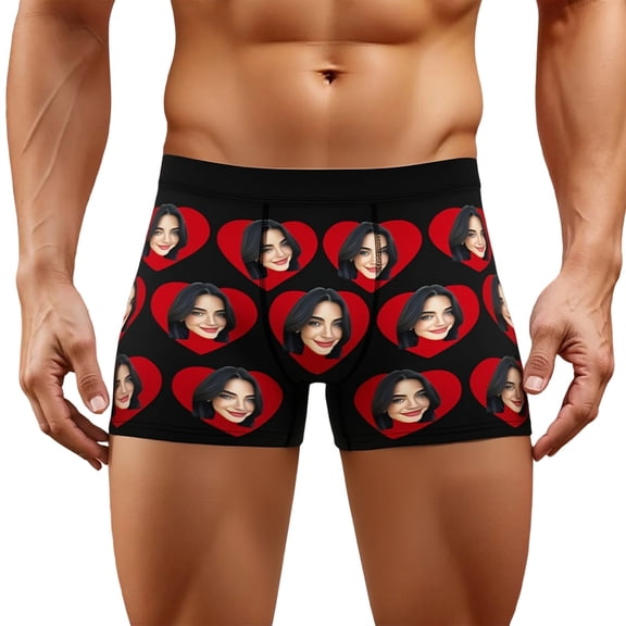 KHONTS Custom for Men Boxer Short with Face Personalized Underwear for Boyfriend Husband Valentine's Birthday 05-Black XL