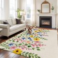 thumbnail image 3 of Summer Colorful Flower Washable Living Room Rugs 5'x8', Watercolor Floral Linen Background Low Pile Throw Large Area Rug Non-Slip Sturdy Edge Binding Carpet for Living Room Kitchen Office, 3 of 9