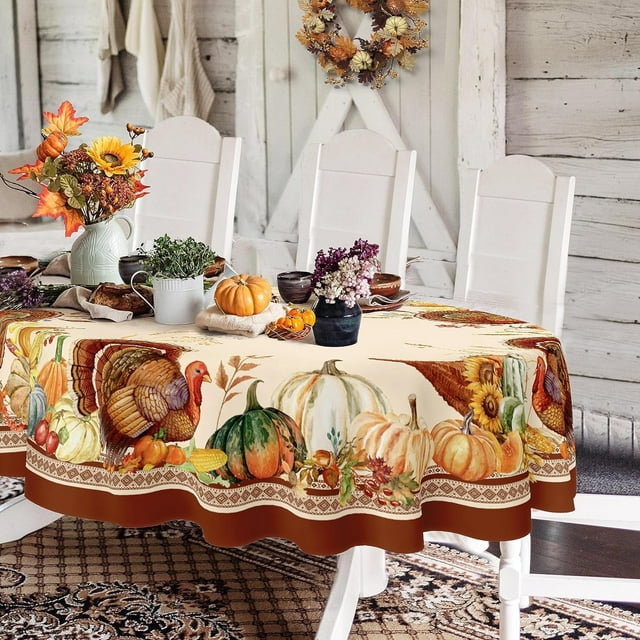 Nappe Ovale Yighty de l'Action de Grâce 54x72 Po, Nappe de Récolte d'Automne Citrouille Tournesol Dinde, Nappe en Polyester Imperméable Résistante aux Plis Durable pour l'Automne, l'Action de Grâce, Décoration Maison