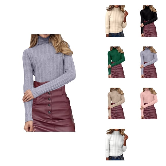 Women's Knitted High Neck Pullover Sweater â Long Sleeve Striped Turtleneck, Soft Warm Cozy Casual for Cold Weather Comfort