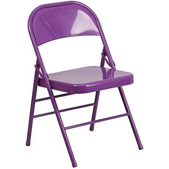 YUFENG 4 Pack HERCULES COLORBURST Series Impulsive Purple Triple Braced & Double Hinged Metal Folding Chair