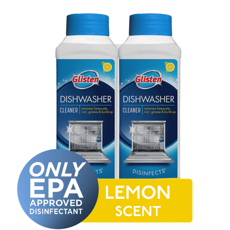 Glisten Dishwasher Cleaner and Disinfect, Safely Removes Hard Water Build-Up, Grease, and Lime, Fresh Lemon Scent, 12 Fluid Ounce, 2 Pack