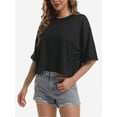 thumbnail image 4 of Women's Oversized Crop T-Shirt - Drop Shoulder Round Neck Workout Top - Comfort Casual Short Tee, 4 of 4