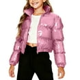 thumbnail image 5 of Juebong Girls Metallic Shiny Cropped Puffer Jacket Bubble Puffy Coat Y2k Zip Up Padded Short Jackets Winter Coats Outerwear Pink,9-10Years, 5 of 7