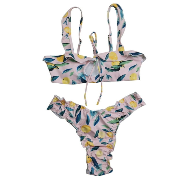 Conjunto de bikini dividido con estampado de contraste de pecho alto sexy para mujer Conjuntos de traje de baño de dos piezas Fridja nalpqowj58709