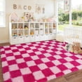 thumbnail image 4 of ZENELESS Checkered Fluffy Rug,6x9 Non-Slip Large Area Rug,Super Soft Indoor Fuzzy Carpet for Bedroom Living Room Home Decor,Pink and Rose Red, 4 of 7