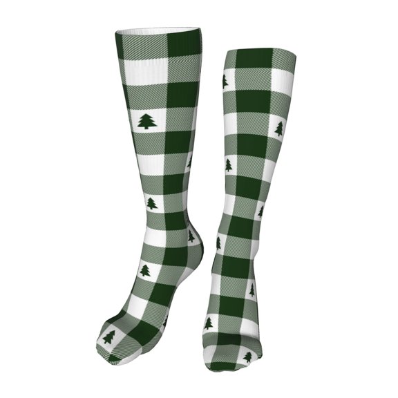 Rateoe Green White Lumberjack Plaid print Women's Men's Novelty 20in Crew Socks Cotton Socks Knee High Socks for Walking,Running,Nurses,Pregnancy-One Size