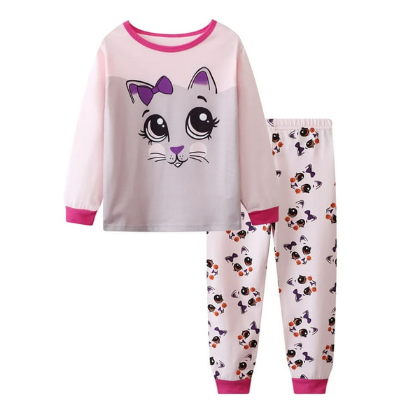Zecgelong Toddler Baby Girls Pajamas Kids 2 Piece Pj's Long Sleeve Cartoon Animals Sleepwear Clothes Set Outfits Size 3-4 Years