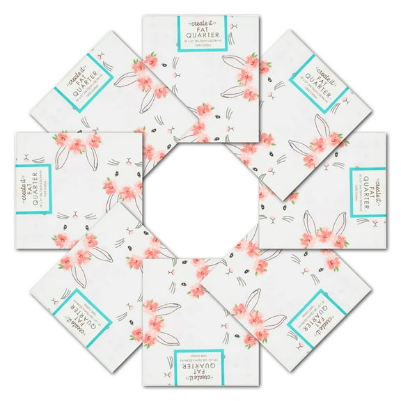 Create It 18"x21" Cotton Bunny Crown Precut Sewing & Craft Fabric, White 10 Pieces