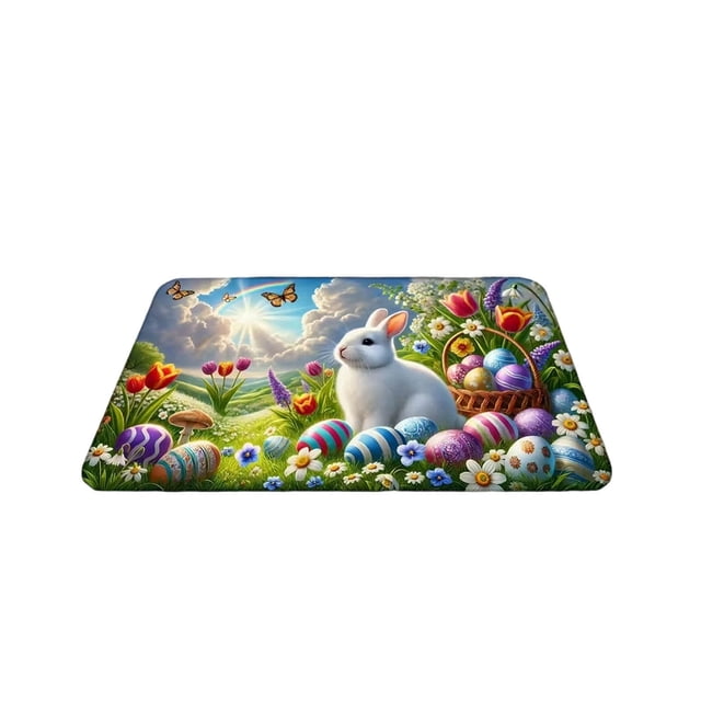 TIELUTT Easter Holiday Decorative Floor Mat for Indoor Home Springtime Bunny Rabbit Themed Area Rug Small Area Rug for Kids Footed Throw Blanket Blankets with Tassels Porch Throw Blanket Blanket Sofa