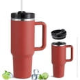 thumbnail image 1 of 40 Oz Tumbler with Handle and Straw Lid, Stainless Steel Tumblers 40 Oz Vacuum Insulated, 2-in-1 Lid Tumbler Mug for Hot and Cold Beverages, Travel Car Camping, Brown Red, 1 of 6