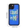 thumbnail image 6 of Stylish iPhone 15 Case - Lightweight Yellowing Resistant with Colorful ' Caquell ' im MI? ' Design on Blue Background Black Border Perfect Fit for Camera Lenses, 6 of 6