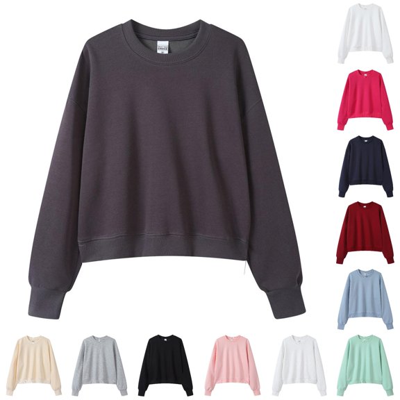 MEZZALL Women Sweatshirts Solid Color Long Sleeve Short Crewneck Casual Versatile Basic Daily Outdoor Birthday Pullover Tops
