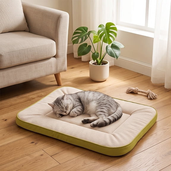 Woven Fabric Pet Mat Scratch Resistant Pull Proof Washable All Seasons Quilted Padding Non Slip for Cats Small Dogs Crate Floor Furniture