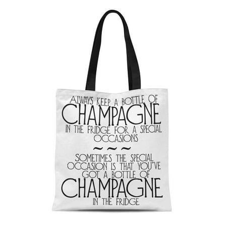 ASHLEIGH Canvas Tote Bag Text Bottle of Champagne in Fridge Phrase Occasion Celebration Reusable Handbag Shoulder Grocery Shopping