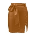 thumbnail image 6 of Daznico Women's Pleated Leather Mini Skirt with Belt and Zipper, Solid Color Pencil Skirt, Trendy and Stylish,Size M, 6 of 7