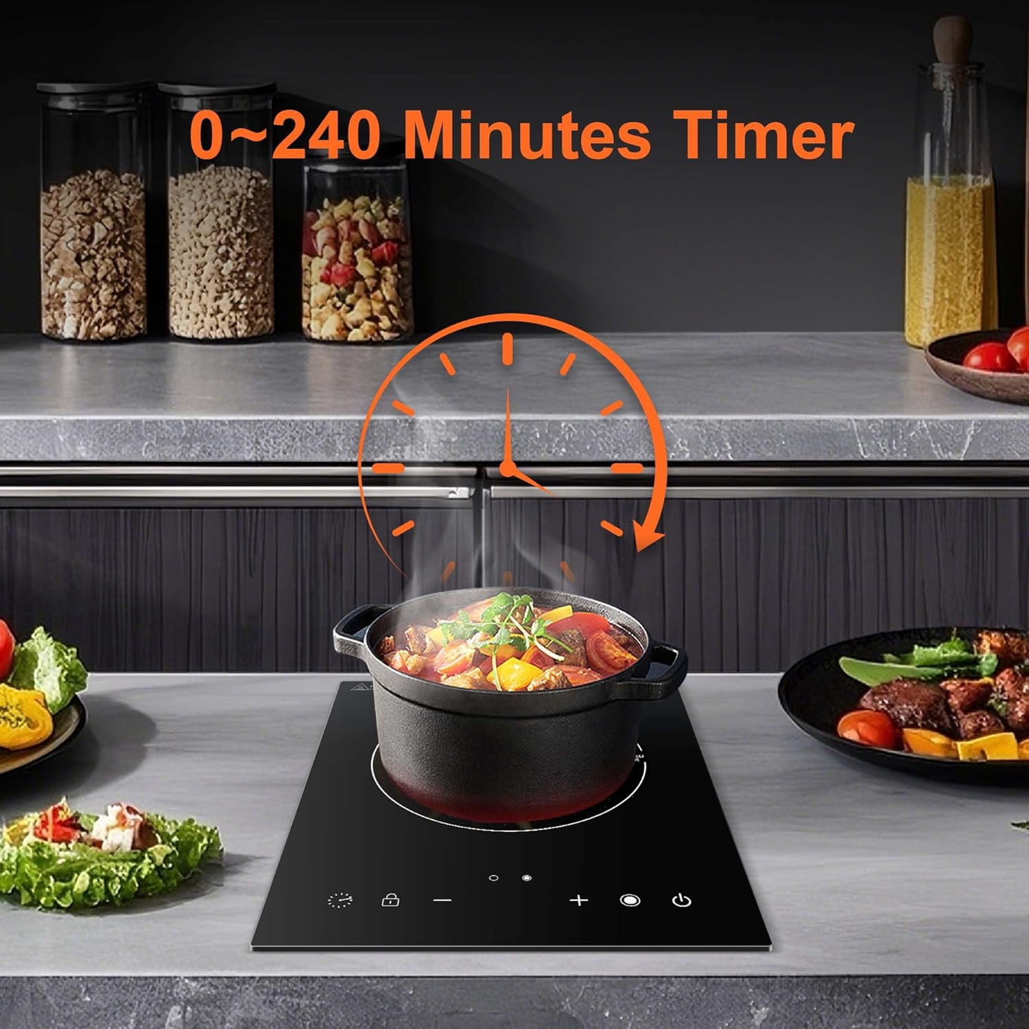 1800W Electric Infrared Ceramic Hot Plate with Dual Coils, Portable Countertop or 12inch Built-in Cooktop for All Cookware