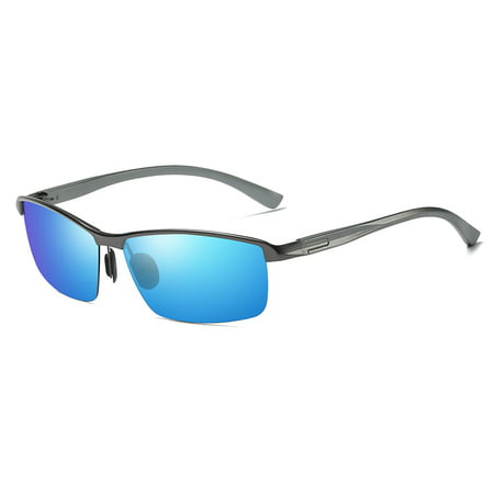 Cyxus Mens Semi-Rimless Polarized Sunglasses with Spring Hinges for Anti Glare UV Driving Cycling Fishing Skating Outdoors Sports(Matte Gray/Blue)