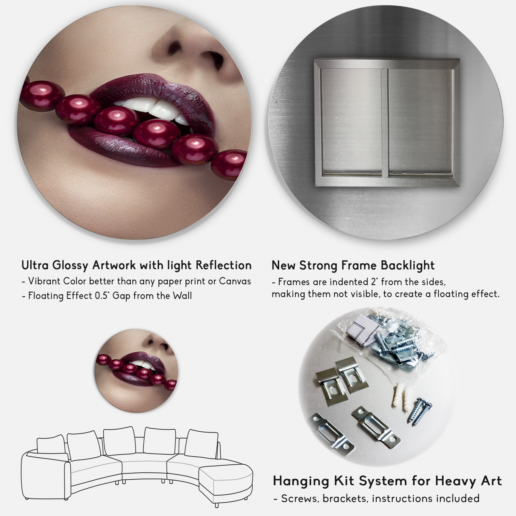 Designart 'Girl Bitting With Red Lips With Red Pearls' Modern Circle Metal Wall Art 11x11 - Disc of 11