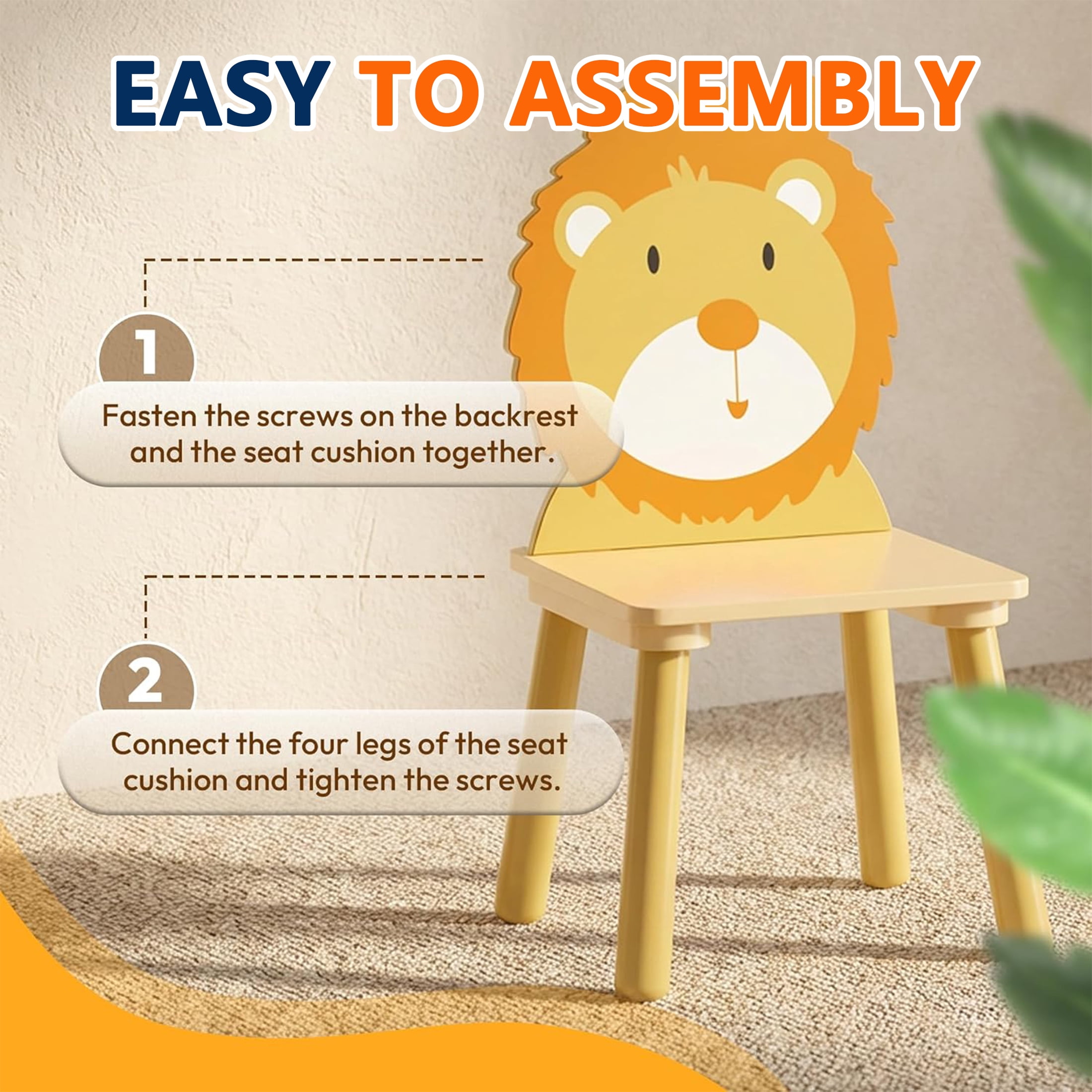Innovation Works 3Pcs Kids Table and Chair Set,Toddler Wooden Activity Table with Bear & Tiger Design Chairs for Study,Drawing,Playing,Reading