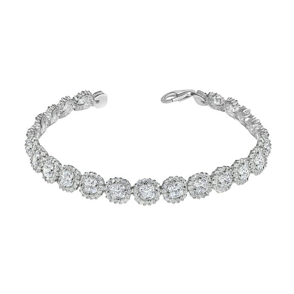 Dimaya Fine Jewelry 14K White Gold Swarovski Crystal Cushion Link Tennis Bracelet