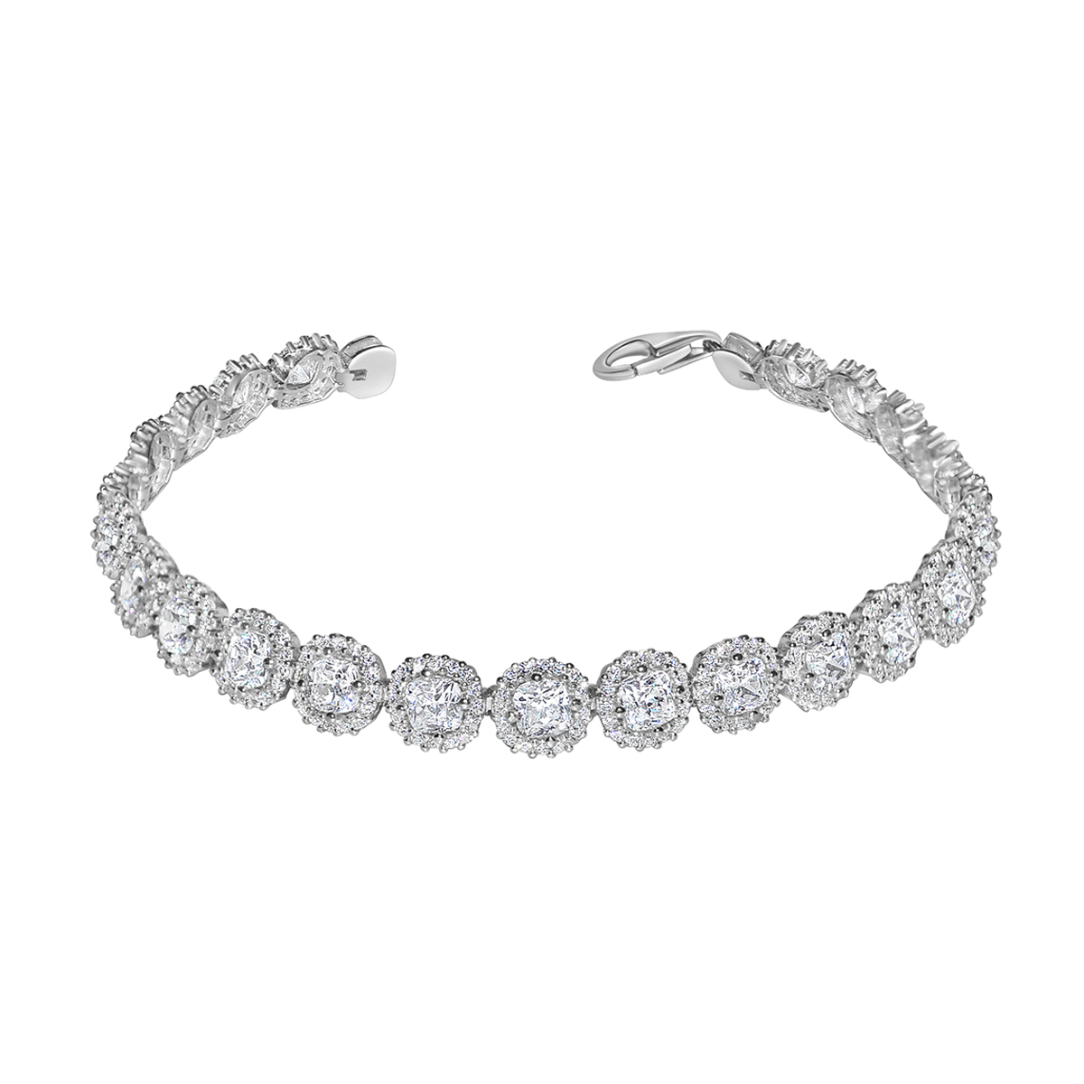 Dimaya Fine Jewelry 14K White Gold Swarovski Crystal Cushion Link Tennis Bracelet
