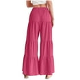 thumbnail image 3 of Plebaso Women's Flowy Wide Leg Pants Ruffle Hem Tiered Palazzo Pants Elastic Waist Beach Flare Trousers, 3 of 7