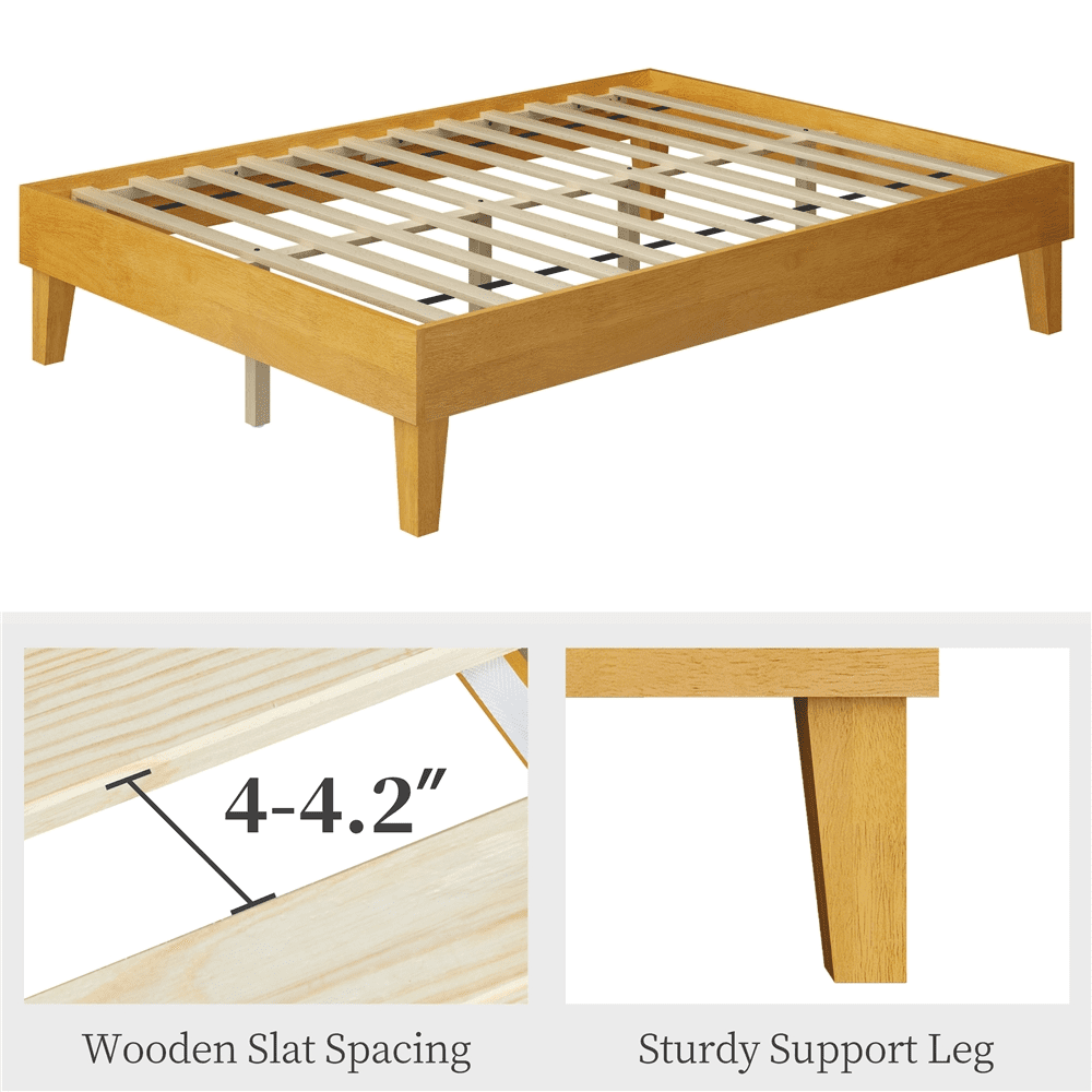Renwick Full Size Wooden Platform Bed Frame with Sturdy Slat Support, Natural Wood, All Ages