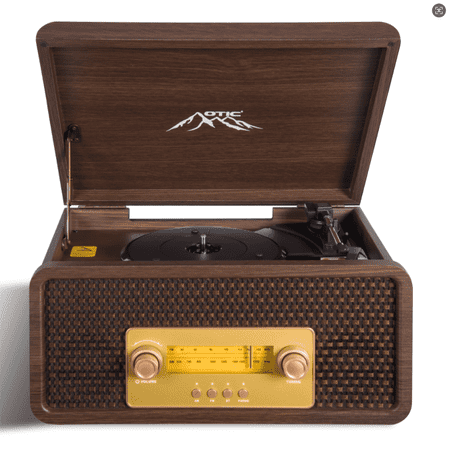 Bluetooth Vinyl Record Player with Speakers 3-Speed Turntable Servo-Controlled Speed & Auto Stop AM/FM Stereo Radio Aux-In