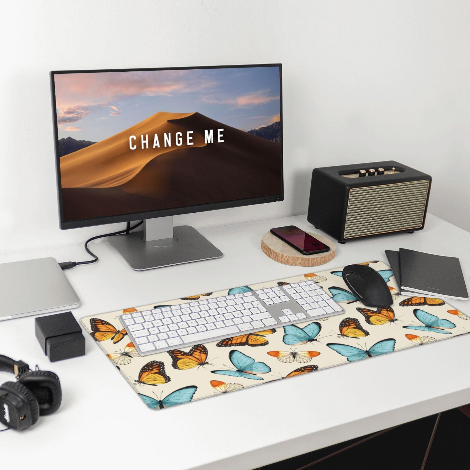 Naloa Butterflies Gaming Mouse Pad Large Mouse Mat Long Extended Desk Pad Non-Slip Rubber Mice Pads Stitched Edges Thin Pad (16x29.5 Inch)