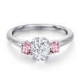 thumbnail image 3 of Gem Stone King 925 Sterling Silver White Moissanite and Pink Lab Grown Diamond Engagement Ring for Women | 1.26 Cttw | Oval 7X5MM | Gemstone Birthstone | Size 6, 3 of 7