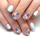thumbnail image 1 of Uñas postizas adhesivas WAFOLOZE cortas, brillantes, azules con flores, 24 piezas, 1 of 8