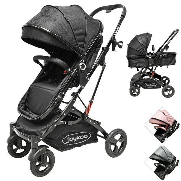 Carriola para Bebé con Asiento Reversible Convertible a Bambineto Ruedas de Goma Plegable Cinturón de 5 Puntos - Negro