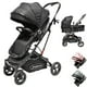 thumbnail image 1 of Carriola para Bebé con Asiento Reversible Convertible a Bambineto Ruedas de Goma Plegable Cinturón de 5 Puntos - Negro, 1 of 7