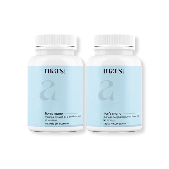 mars by GHC Pure Lion's Mane Caps: Powered with Moringa, Tongkat Ali & Cod Liver Oil (60 N) Pack of 2