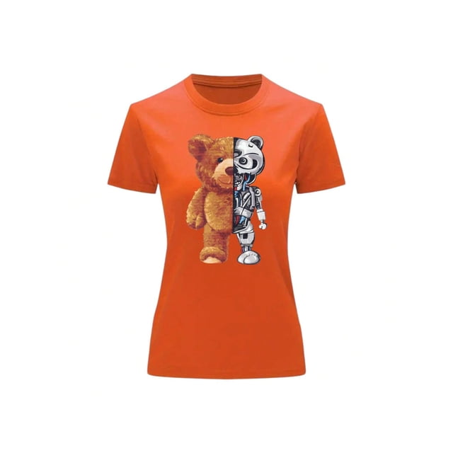 Playera Blusa De Oso Robot Ropa De Mujer Color Anaranjado Talla Chica Marca Emil SaEs