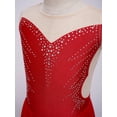 thumbnail image 5 of Yeahdor Kids Girls Shiny Faux Diamonds Lyrical Dance Dress Sleeveless Irregular Hem Leotard Figure Skating Costume Red 14, 5 of 7